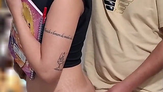 Slutty Student Gets Cumshot in Public on the Bus