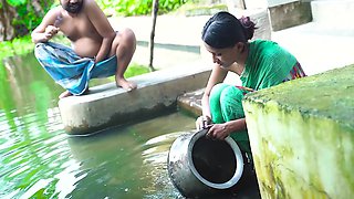 Cute Indian girl's public fucking after washing herself