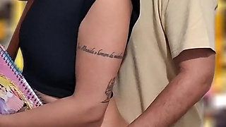 Slutty Student Gets Cumshot in Public on the Bus