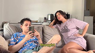Skinny teen asks stepbrother for his cock before going to bed
