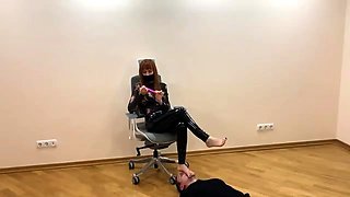 Petite Princess FemDom - The Submissive Guy Kneels In Front