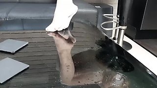 Amateur MILF Wanilianna Squirts in White Nylons Solo Masturbation