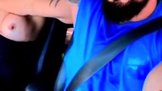 No Shame! Natzinha Flashing Her Tits in Traffic and Rubbing Herself.