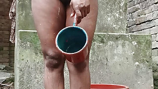 Bengali Village Girl Showering Outdoors Real Scene