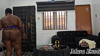 Fat Ass Ebony MILF Cleaning Naked