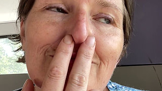 Stepmom Plays with Her Smelly Pussy at the Back of the Bus, Then Sniffs and Sucks Her Stinky Fingers!