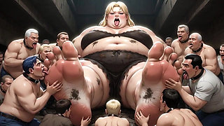Huge Obese Giantess BBW - Slave Men Licking & Cleaning Her Big Feet