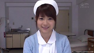 Nurse in sexy nylon stockings is being fucked by her couple