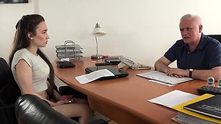 Young Girl Fucked by Old Man Office Deepthroat Blowjob