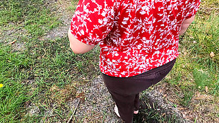 Completely Naked Through the Woods While Slapping Her Breasts