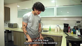 Fuck My Girlfriend's Busty Friend in the kitchen - Big tits