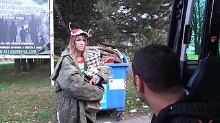 Czech babe Alexis flaunts her tiny titties in public while giving a mind-blowing BJ and sensual HJ