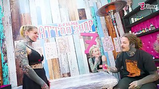 Big Dick Tattooed Couple Foursome - Anuskatzz & Merry4fun Anal & Double Blowjob