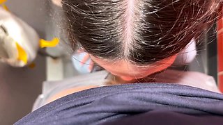 Public Restroom Blowjob with a Mysterious Brunette