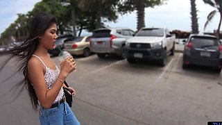 Thai babe gets her fingers sucked after deepthroating and spreading wide for raw dogging