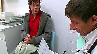 This blonde woman is at the doctor sucking dick