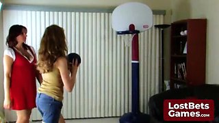 Two Hot Girls Play Strip Basketball - Big Tits Lesbian Striptease Game