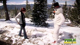 Public Handjobs Brandi de Lafey Strokes A Snowman
