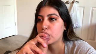 Shy teenager Baby Selena sucks and swallows nasty load