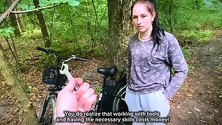 Cutie's bike broke down in the woods, so she paid me with wild outdoor doggystyle and swallowed every drop