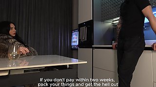 Small tits stockings wearing landlady takes cock instead of cash