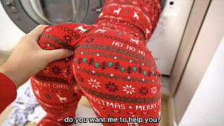Step Sister Stuck in Washing Machine - Christmas Gift Fuck with Big Ass Doggy Style & Rough Sex