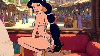 Princess Jasmine Facesitting Aladdin - Cuckold Jafar Jerks Small Penis - Hentai Parody Porn