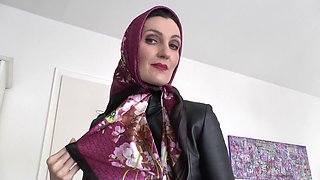 German milf Victoria Valente shows off elegant satin headscarves fashion style