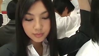 Asian Saori Hara masturbates with a shy stranger on a public train English subtitles