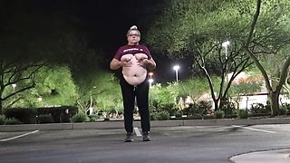 Friday Night Lights: Horny BBW Wife Flashes Big Natural Tits for BBC Outside