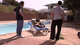 Perfect Ebony Babe Gets Double Penetrated at the Pool