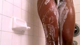 Amateur black Diamond takes a shower and masturbates