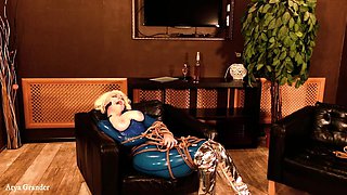 Backstage From DOMINATION & SUBMISSION Wire Restrain bondage Process, Shibari Getting off in Spandex