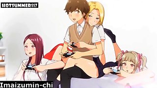 Stepsister in anime manga hentai gets into steamy threesome with stepmom