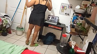 My Wife Cleaning the Room in Dress and Thong