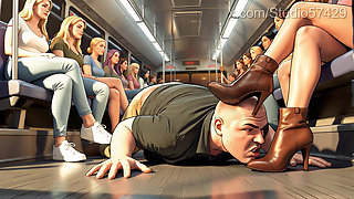 Shoe Pervert Licks Women's Shoes on a Crowded Bus