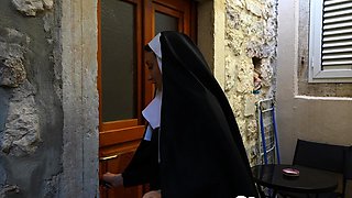 Cute nun strips and blows my cock