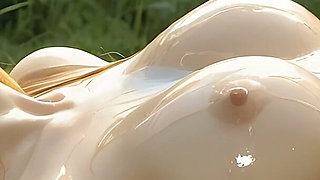 Beautiful Nude Woman with Honey Brown Hair Gentle Clit Circles by Stream