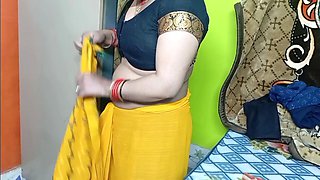 Indian Beautiful Bhabhi in Yellow Color Sari.