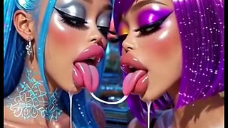 Funny Lesbians Tongue and Kiss Fetish, Ai Animation