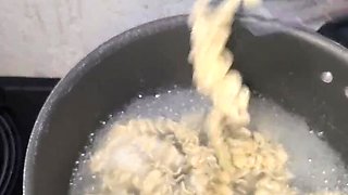 Piss Slave Swallows Noodles - Latina Stepdaughter Fed by Older Stepdad
