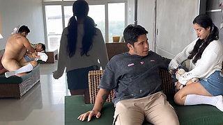 Boss and nanny fucks while cuckold wife is not home!