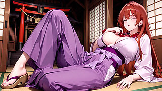 Red-Haired Miko! Deep V Kimono Soaked, Blooming from Serenity to Madness in the Vermilion Torii Corridor!