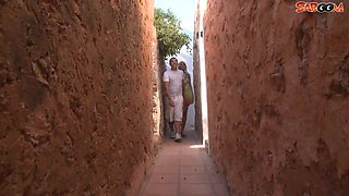Light-haired Teenage Tears up Tourist in Alley