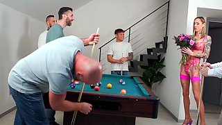 Angie Bloom Plays Pool Game Then Gives Blowjob Before Full