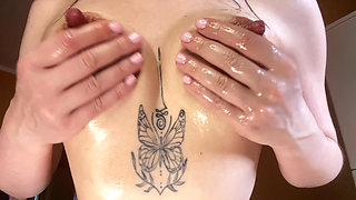 Big Nipples in Oil Look Even Bigger
