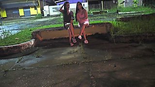 Two Hot Girls Caught Him Masturbating Inside The Car And Helped Him Cum