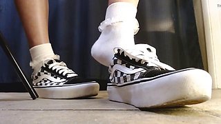 Lesbian College Brunettes Ruffled Socks in Vans Sneakers