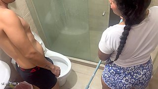 My Stepsister Is Cleaning the Bathroom and I Come in to Warm Her up and Fuck Her in the Shower