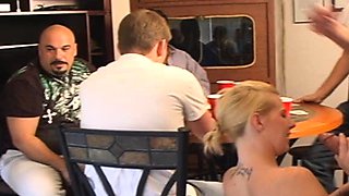 Beautiful amateur blonde barmaid paid sex in public